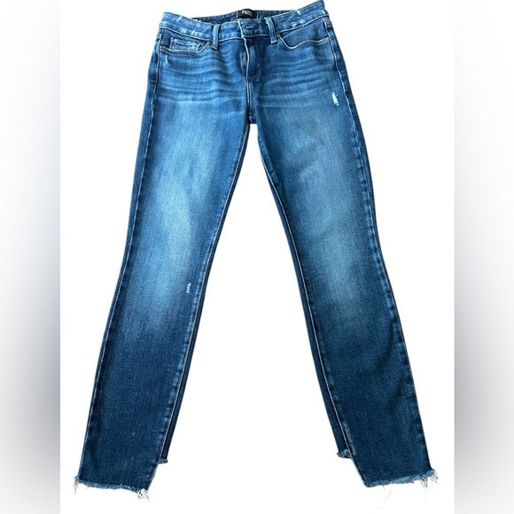 PAIGE Verdugo Ankle Jeans Women’s 27 Distressed Skinny Stretch Denim Raw Hem - Picture 1 of 5